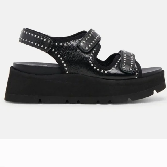 Dolce Vita Midnight Dubai Stud Crinkle Patent Leather Sandals - Picture 6 of 10